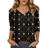 Women's Tops Three-quarter Sleeve Shirt V-neck Loose Casual Shirt Textured Printed T-shirt