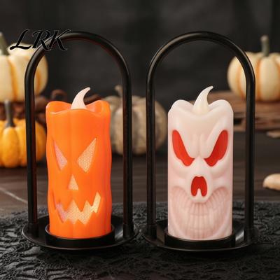 Halloween Party Lights LED Flameless Pillar Candles, Spooky Face Handheld Candle Light, Battery Home Decoration Operated Flickering Fake Candles