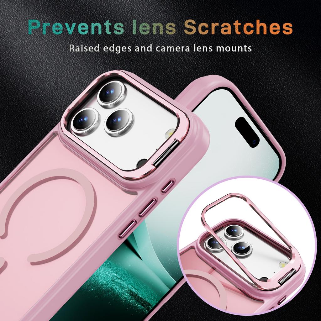 For iPhone 17 Pro Max Magnetic Case with Lens Kickstand Skin-Touch PC + TPU Phone Cover