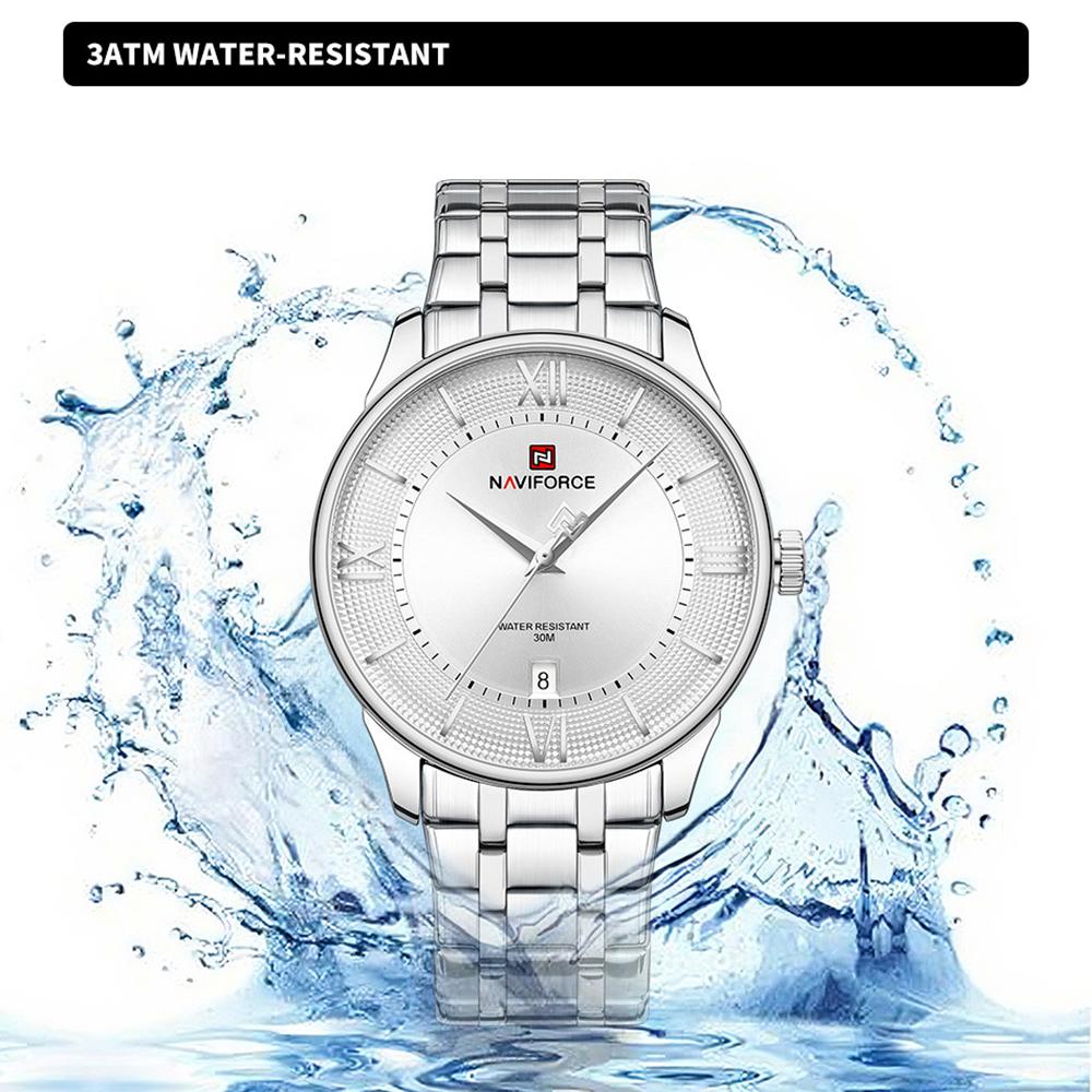 NAVIFORCE Men Quartz Watch Daily Casual Calendar Simple Dial 30m Waterproof Stainless Steel Strap Men Casual Watch Gift NF9272S
