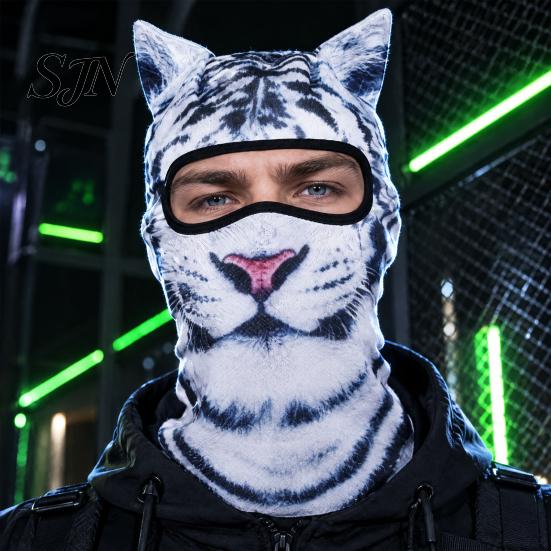 Breathable Face Mask 3D Animal Ears Balaclava, Cat Dog Snow Leopard for Halloween Party Halloween, Cosplay Full Cover Outdoor Cycling Skiing Print