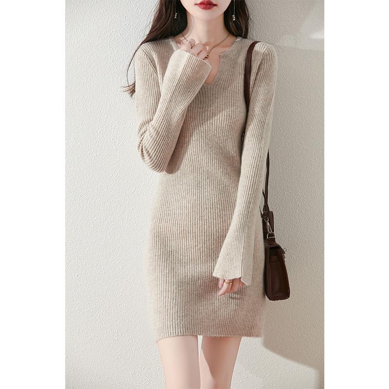 Women's Cashmere Dress Qinghe Cashmere 30% Cashmere 70% Wool Autumn and Winter Cashmere Skirt Soft and Warm