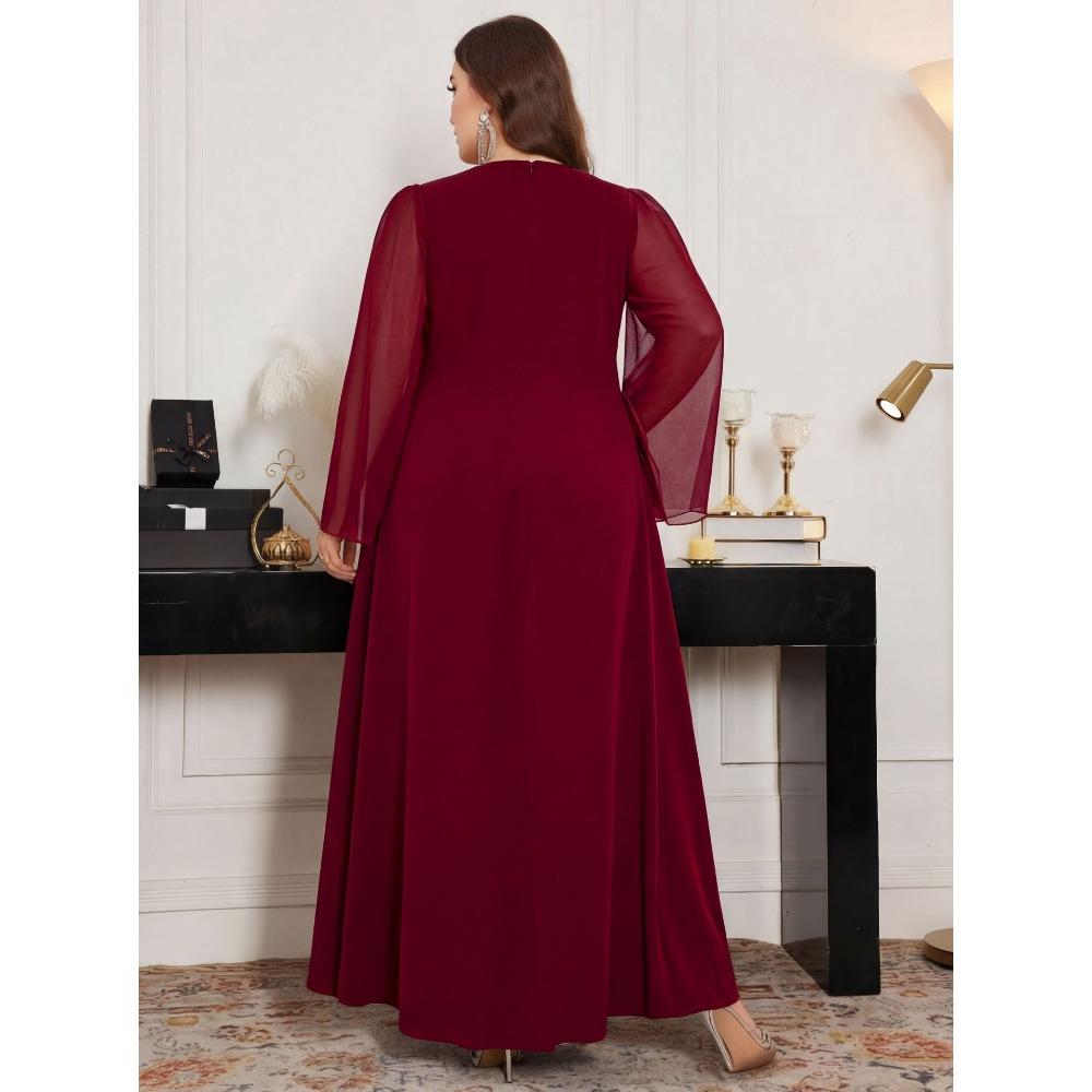Plus Size Elegant Round Neck Beaded Embroidered Sequin Evening Gown Formal Wedding Party Bridesmaid Dress