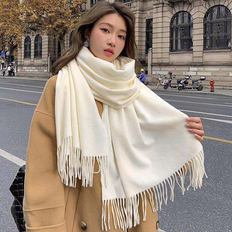 Autumn And Winter New Imitation Cashmere Scarf Solid Color Thickened Warm Fashion Versatile Tassel Shawl High-End