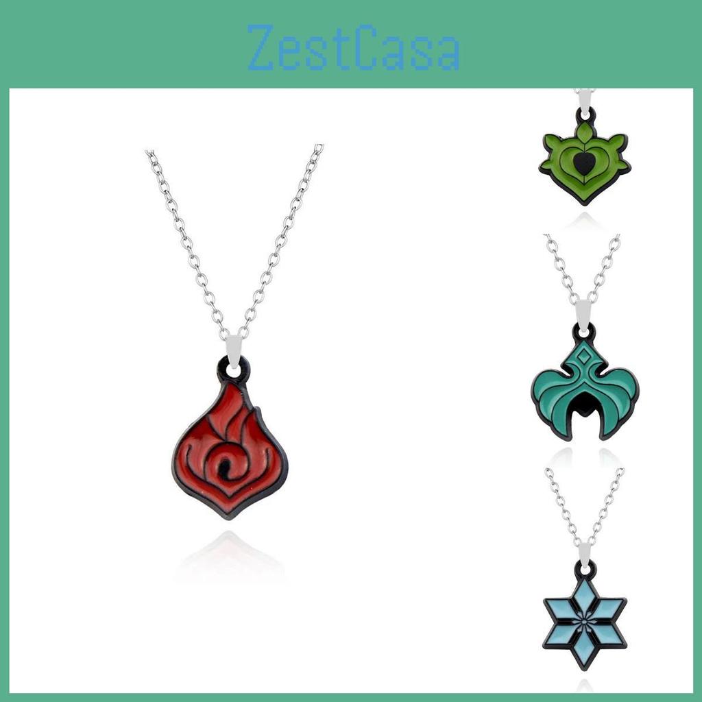 New Genshin Impact Elemental Vision Pendant Necklace Set Stylish Alloy Leaf Design