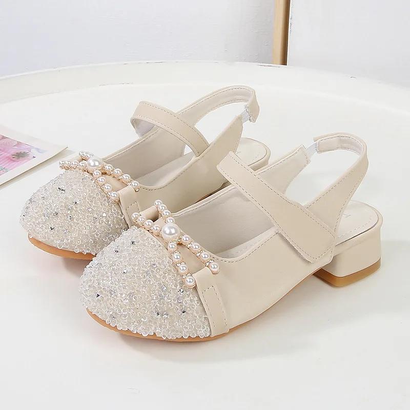 Children's Summer Sandals Chic Rhinestone Girl's High Heel Shoes Fashion Kids Princess Versatile Dress Sandals for Party Wedding