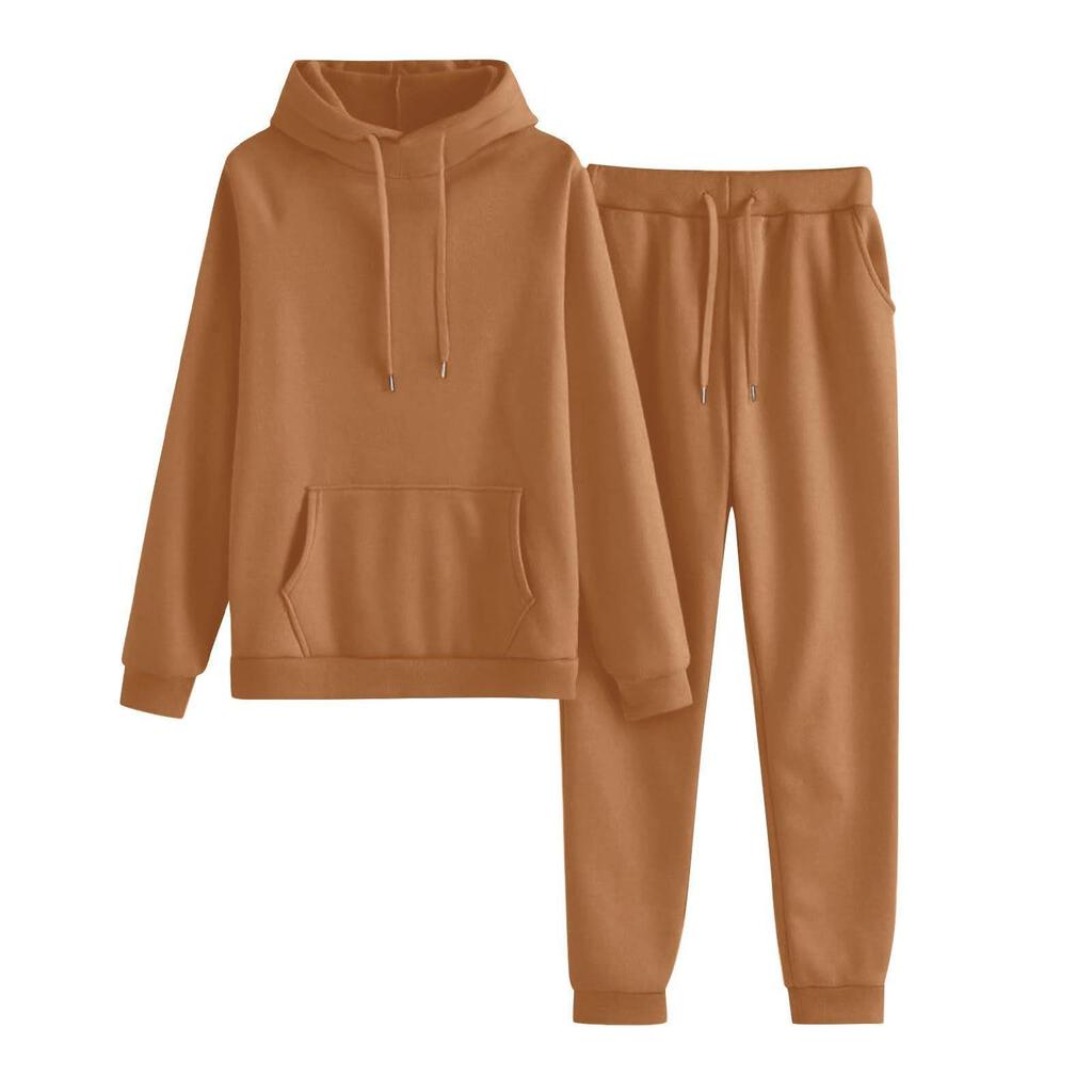 Kapuzenpullover mit hohem Kragen und Plüschfutter & Lässige Hose Set - Herbst/Winter Mode