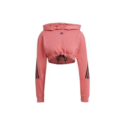 Damska bluza z kapturem cropped w blokach kolorystycznych z trzema paskami Różowa H47481