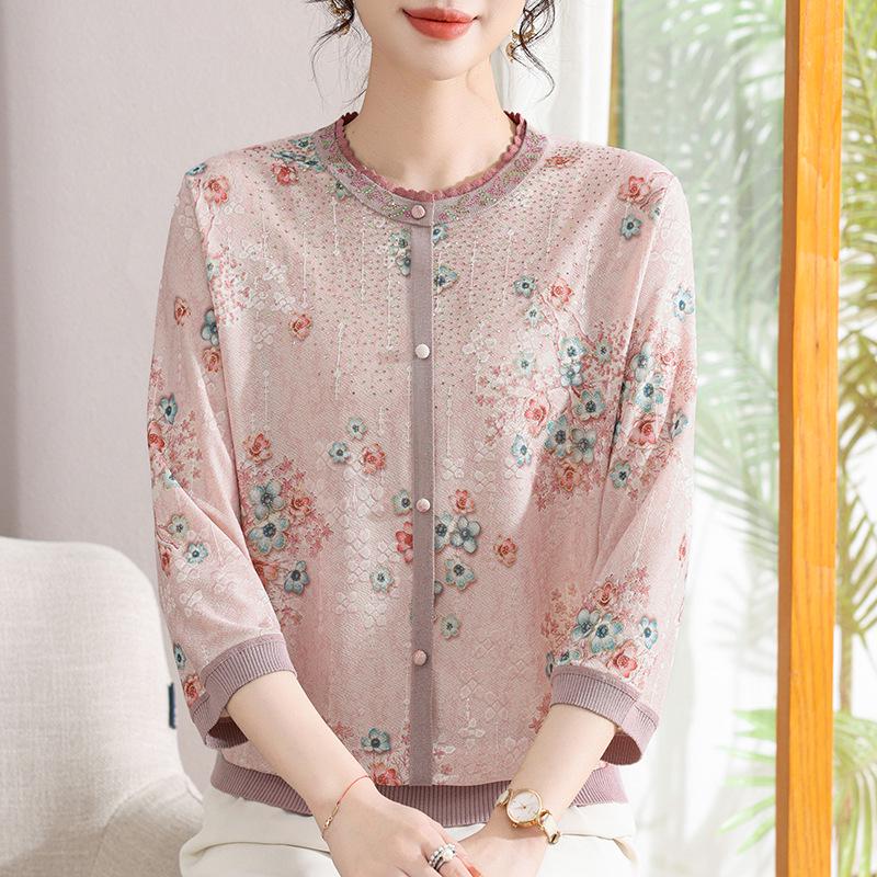 

Ice Silk Mid-Sleeve Blouse for Middle-Aged and Elderly Women L (Recommended 80-100 jin) рожевий