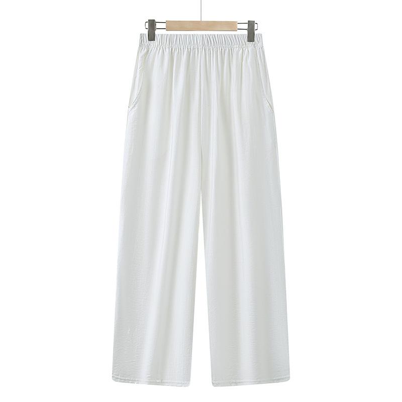 

Летние хлопковые льняные женские брюки широкого покроя для мам, легкие, свободные, с девятью точками, повседневная одежда больших размеров L белый