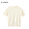 Northern Deer Women's White Knit Top - Summer Short Sleeve, Soft Cotton & Triacetate Blend, Elegant Texture, Style 26113