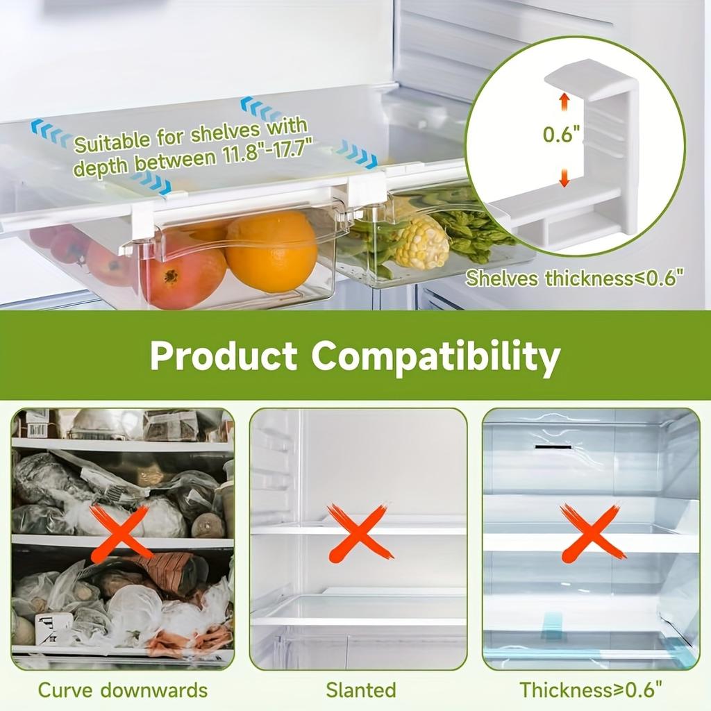 1/2pcs Fridge Drawer Organizer Reusable Pull-out Transparent Food Storage Container for Refrigerator Home Kitchen Accessories