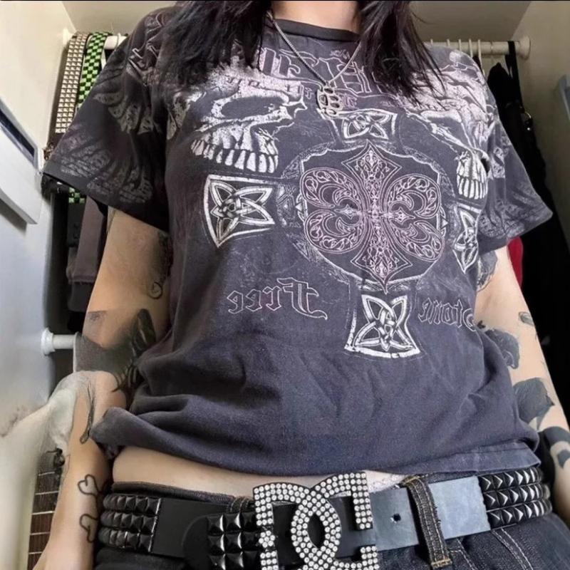 

European and American street style printed summer Y2K short sleeved unisex T-shirt top S