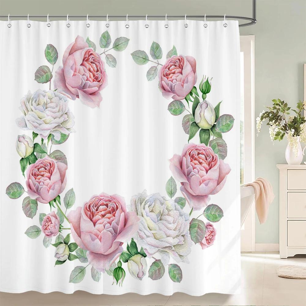 Flower leaf Printing Shower Curtain Waterproof 3D Fabric Floral Plant leaves Bathroom Curtain with 12 Hooks Home Decoration