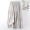 Women's Summer Thin Retro Ethnic Style Cotton and Linen Casual Pants Embroidered Comfortable Wide-legged Pants Nine Pants