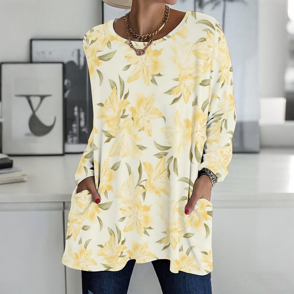 Plus Size Ladies Crew Neck Long Sleeve T Shirt Soft Baggy Tops For Home Relax And Outdoor Walking