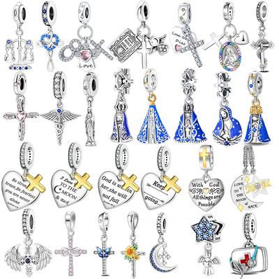 Měděná křídla Sestra Kříž Přívěsky Charms Vhodné pro originální 4mm náramek s otvorem Korálky přívěsky Náhrdelník DIY Dámské šperky