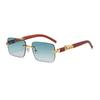 Rimless Vintage Men Sunglasses Stylish Rectangle Gradient Ocean Lenses Shades New Trendy Wooden Legs Brand Design Eyewear