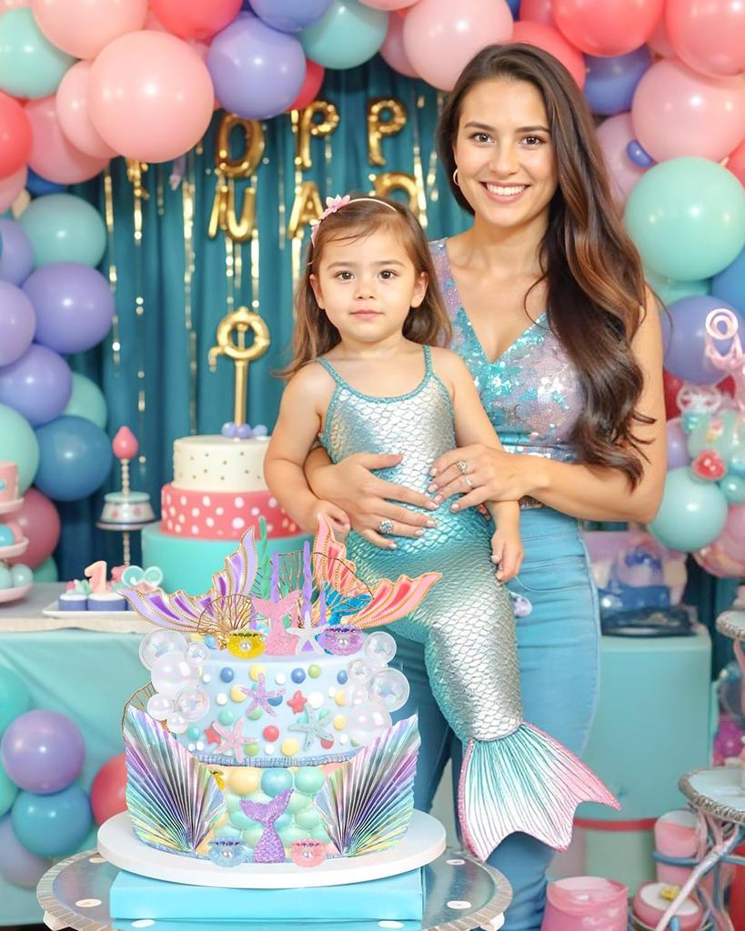 Mermaid Cake Toppers, 38pcs Under the Sea Cake Decor Set With Golden Ginkgo Leaves for Birthday Mermaid Theme Party Supplies