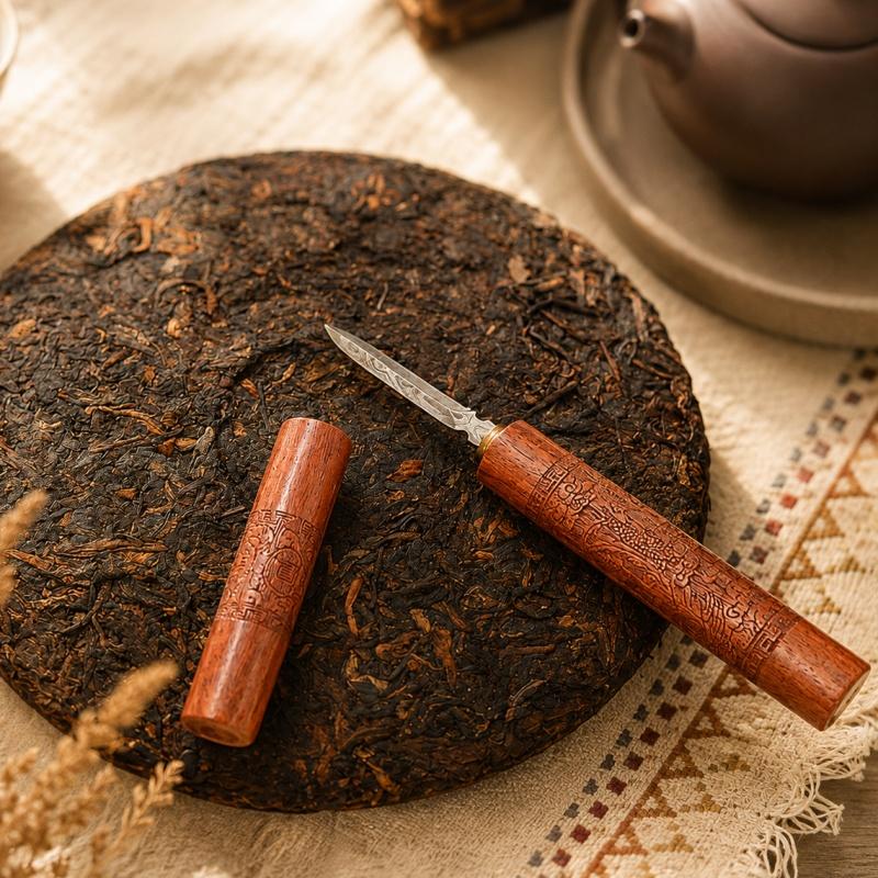 Damascus Steel Tea Knife Ebony Carving Handle Tea Needle Pu'er Tea Cake Brick Prying Tool Tea Set Accessories