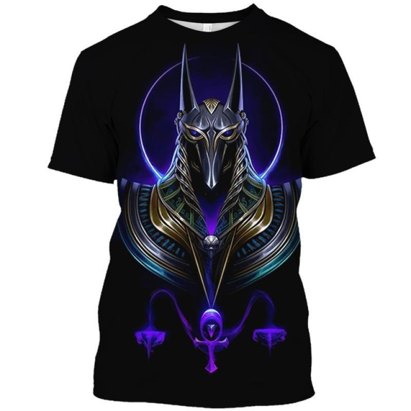 Ägyptisches Pharaonenmuster Herren T-Shirt Gold Einzigartige Persönlichkeit Trend O-Ausschnitt T-Shirts Ägypten Anubis Sensenmann Kurzarm Tee