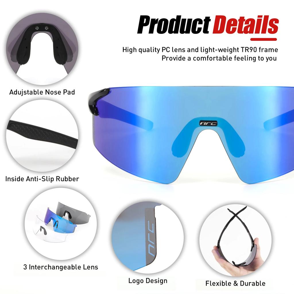 Kapvoe Cycling Glasses for Men Bike Sunglasses Sports Goggles MTB Bicycle Eyewear, Riding Protection, UV400,Running