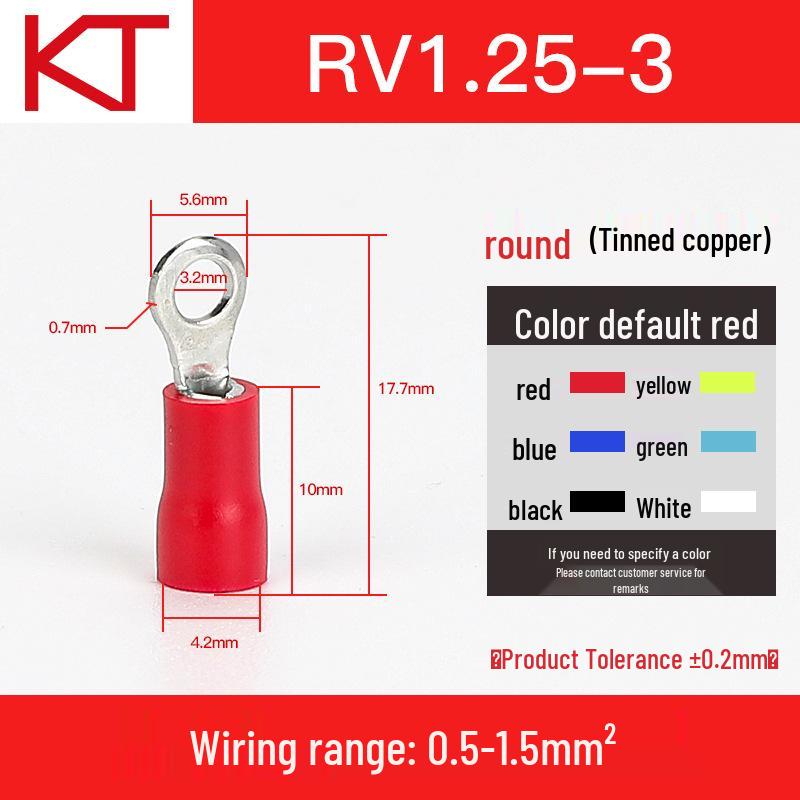 Kaisheng Round Pre-insulated Copper Terminal Lug RV1.25-3.5-4-5-6-8-10-12