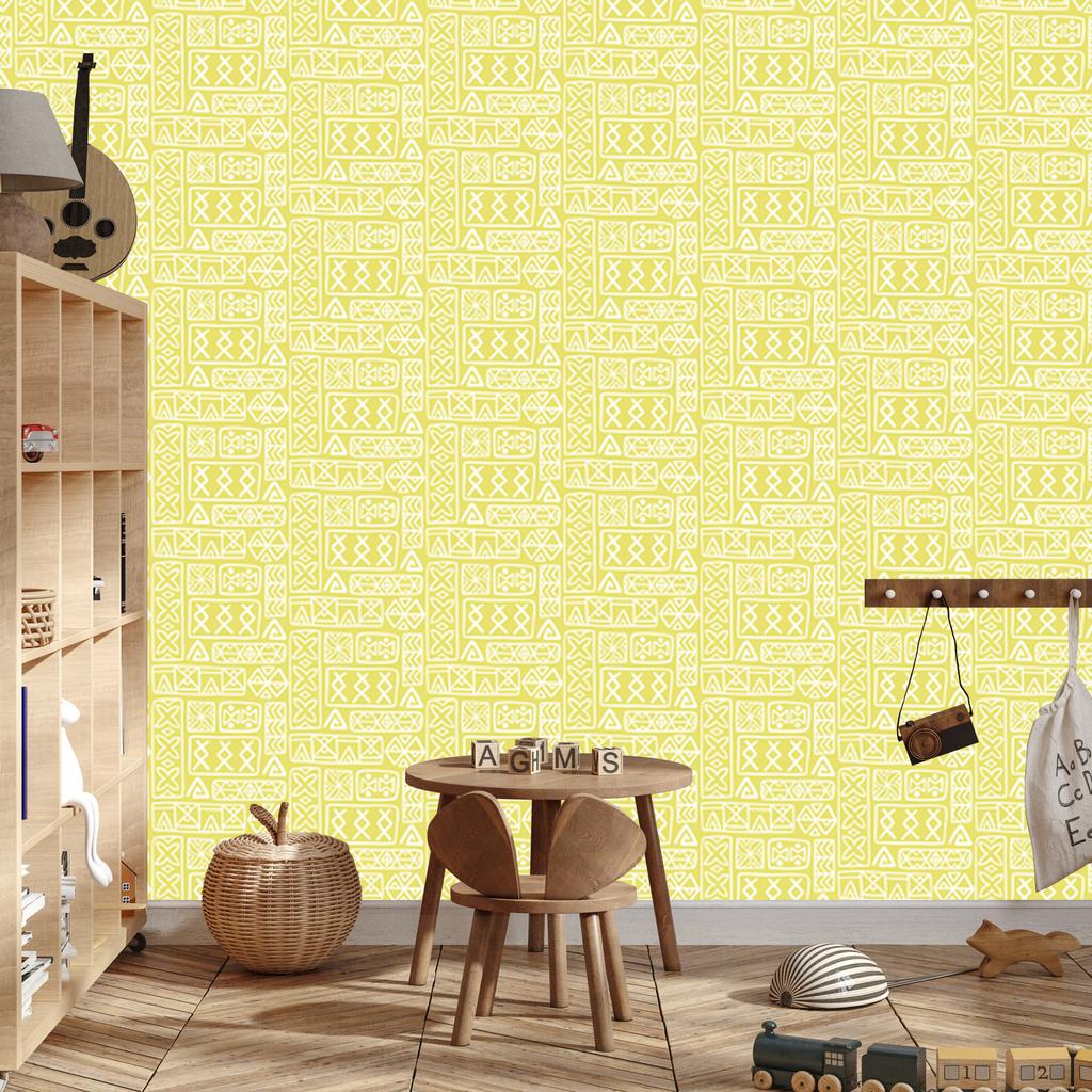 Polynesian Geometric Pattern Cream Wallpaper 50x1000