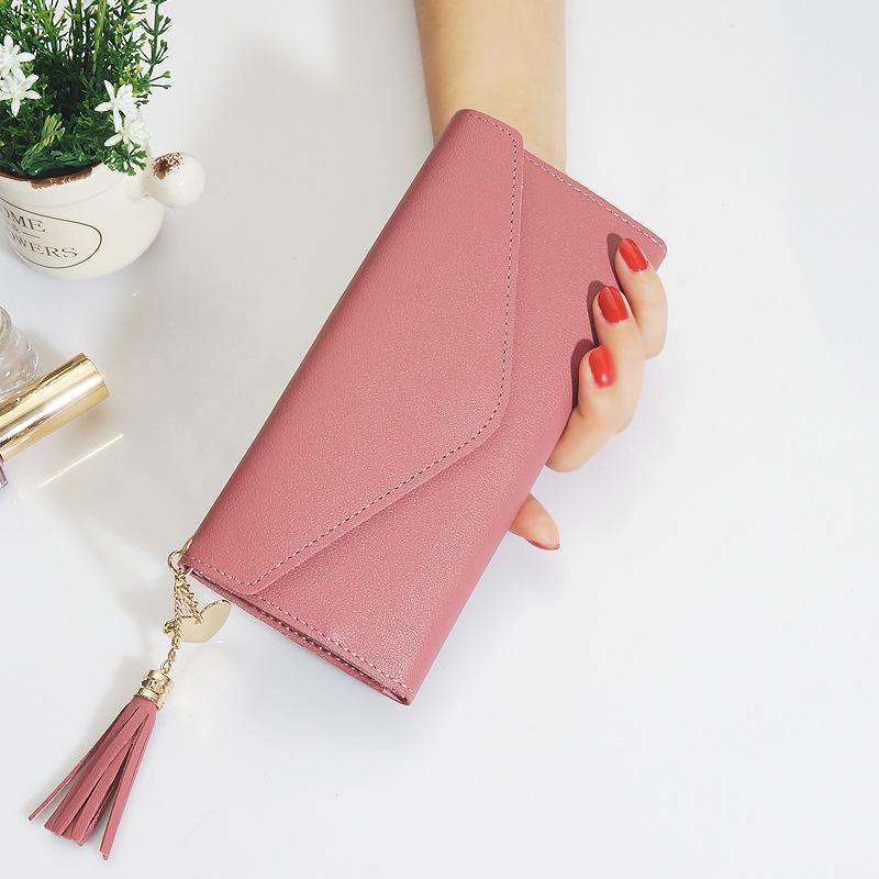 Women's Long Korean-Style Wallet with Heart Pendant and Tassel