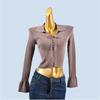 Withdraw from Cupboard Spring New Polo Collar Bandage Design Slim Long Sleeve Top Women's Short Knitting Top