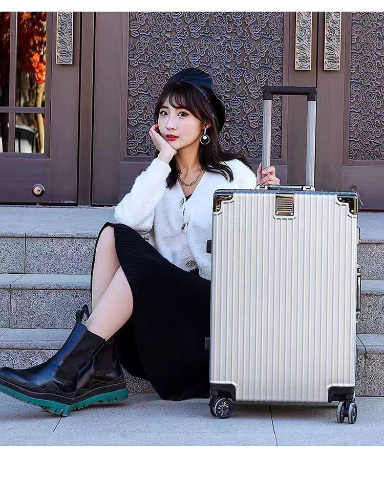 24" Large Capacity Aluminum Frame Travel Suitcase with Pull-handle and Universal Wheels for Students and Tourists