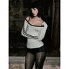 South korea Badblood American vintage Stripe T-shirt Women Pure Desire Slim fit Long sleeve Niche off-Shoulder Slimming Top