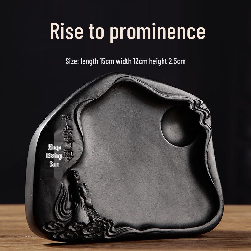 Chengni Inkstone Calligraphy Set: Natural Raw Stone Ink Stick, Duan & She Inkstones, Calligraphy Brush, and Ink Block for Grinding.