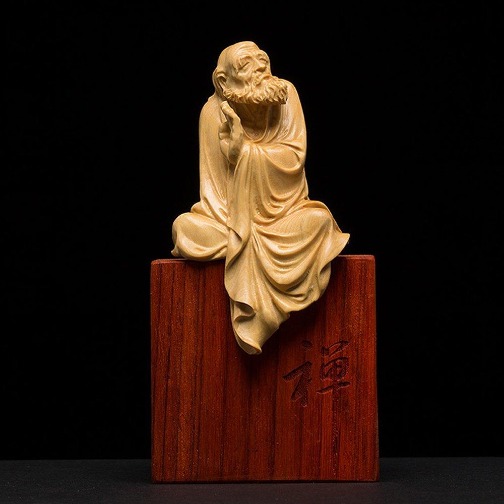 [Huaneng] Seated Bodhidharma Statue, High-Quality Natural Boxwood Carving, Wooden Buddha Statue, Buddhist Artwork, Daruma, Bodhidharma, Founder of