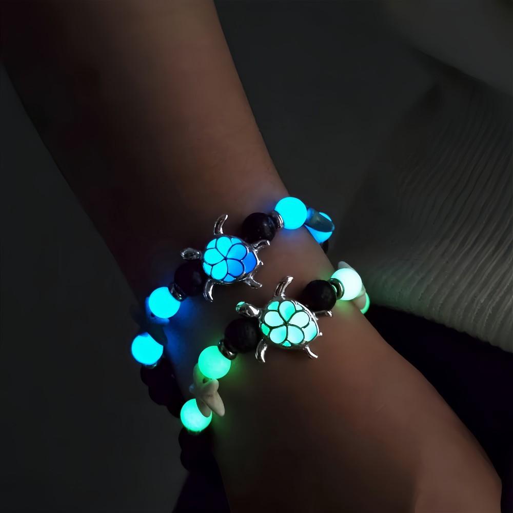 Ocean Wind Luminous Sea Turtle Beaded Bracelet Volcanic Stone Starfish Embellished String Shining Colorful Light Gift