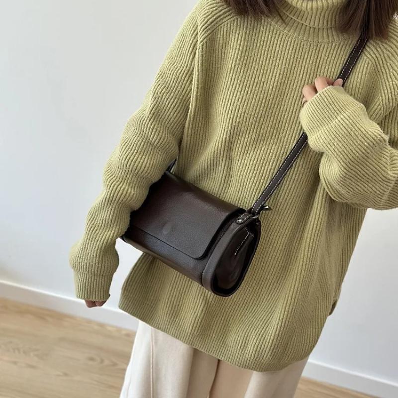 Johnature Echte Leder Damen Tasche Retro Postboten Tasche Vielseitig Weiches Rindsleder Einfarbige Umhängetasche