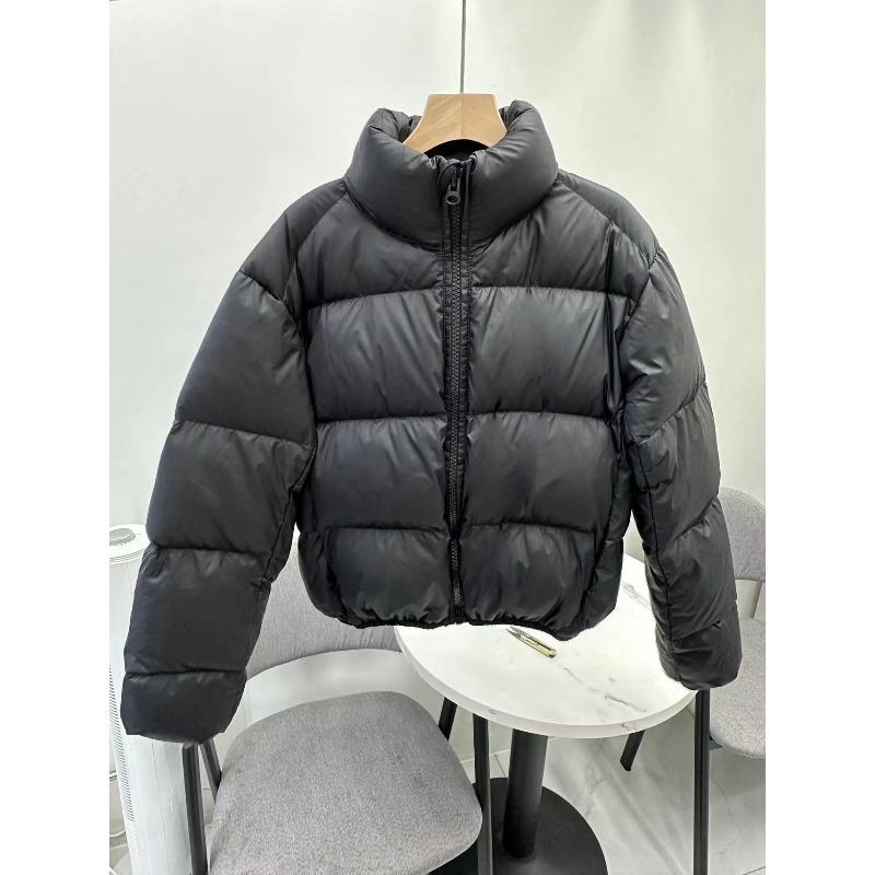 White Duck Down Jacket Women's Short European Version Coffee Color Loose Stand-up Collar Thickened High Waist Bread Jacket Cold Protection