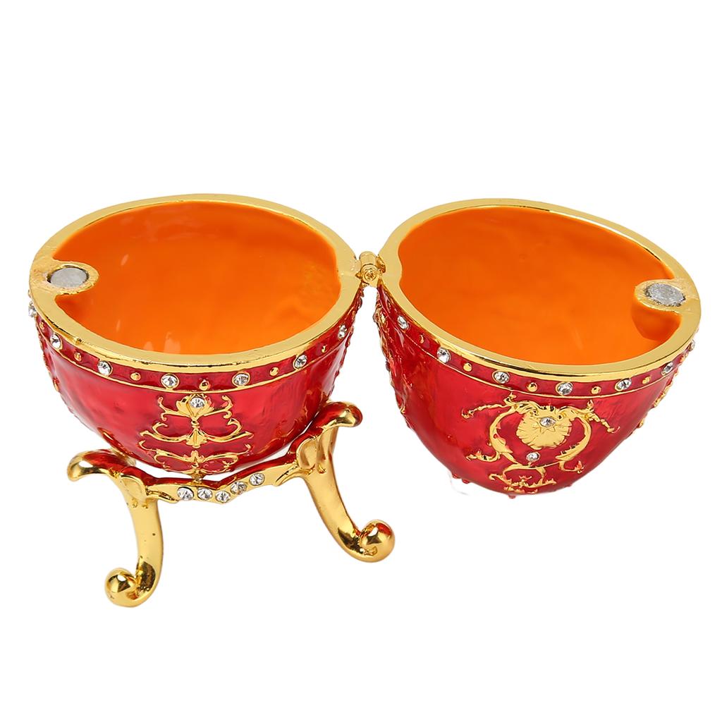 Egg Style Jewelry Trinket Box Zinc Alloy Hand Painted Enameled Decorative Hinged Egg Shaped Trinket Box for Home Decor