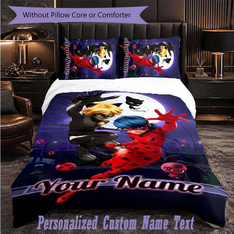 Personalized 3Pcs Bedding SetMiraculous Ladybug Custom Text Duvet Cover Pillowcase Set Bedroom Gift