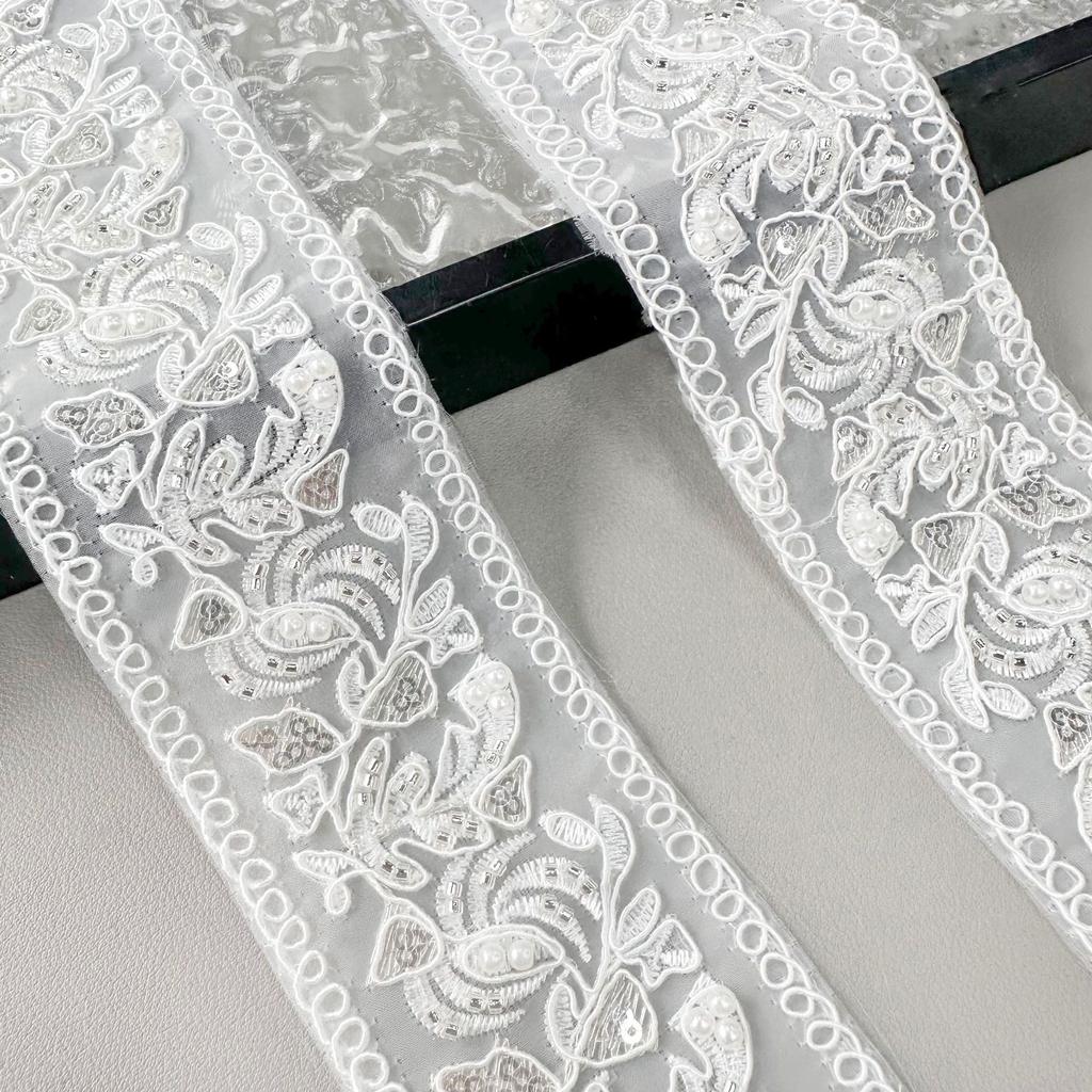 White Organza Embroidery Beads Lace Accessories Clothing Neckline Cuffs Skirt Decoration Barcode
