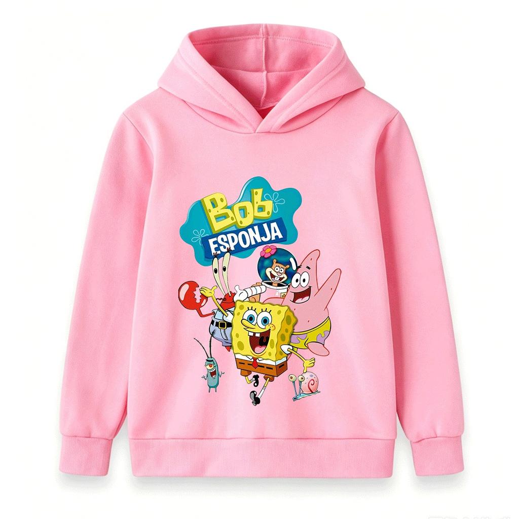 Kids Boys Girls Pullover Hoodie Cartoon Sponge Character Print Casual Soft Long Sleeve Sweatshirt for Toddlers Children Daily Wear