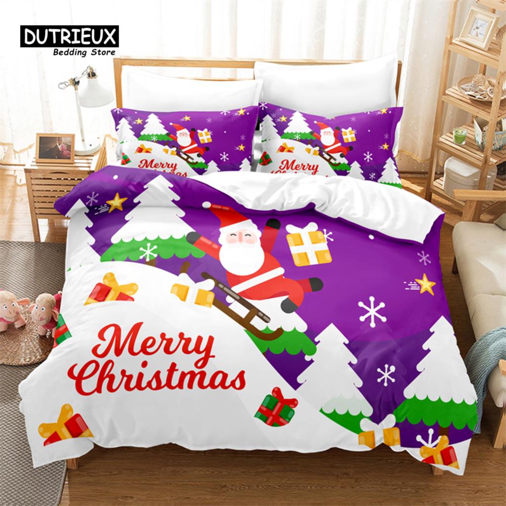 3D Digital Printing Christmas Bedding Set, Merry Christmas Duvet Cover, Linen, Queen Size, Fashion Design