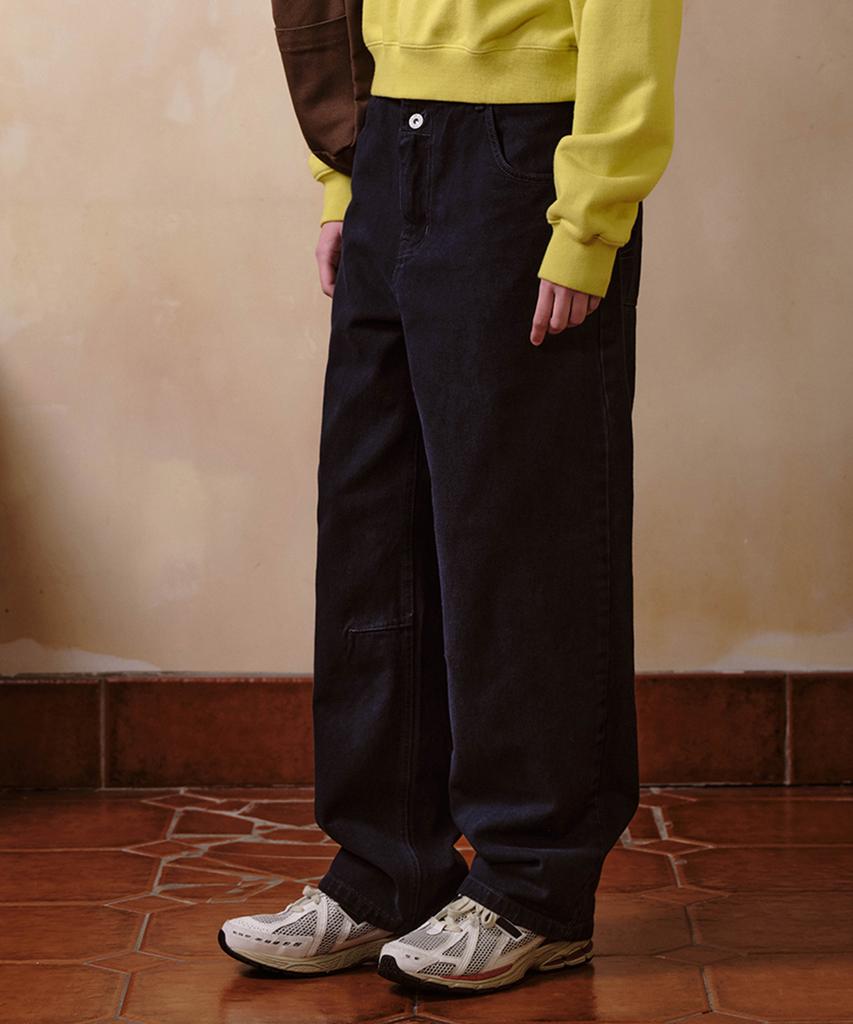 HELLO SUNRISE Washed Two Button Denim Pants_Navy