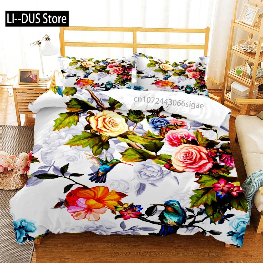 Rose Flower Butterfly Art Print Three Piece Bedding Set Fashion Children or Adults for Beds Quilt Covers Pillowcases Bedding Set