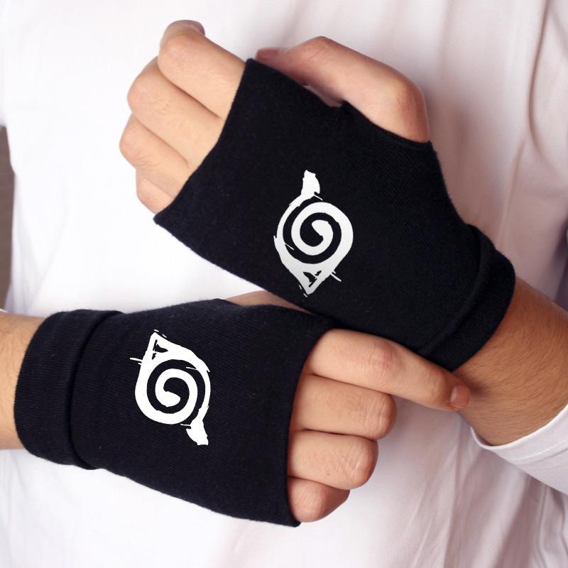 

Naruto anime peripheral two-dimensional Uchiha Konoha warm thickened double-layer cotton fingerless gloves designed for men plus women