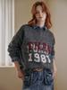 MAXZA Lettering Melange Wool Blend Loose Fit Round Neck Knit