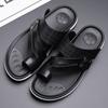 Men Flats Slippers Summer Brown Wide Head Roman Sandals Retro Flip Flops Black Leather Beach Shoes Plus Size