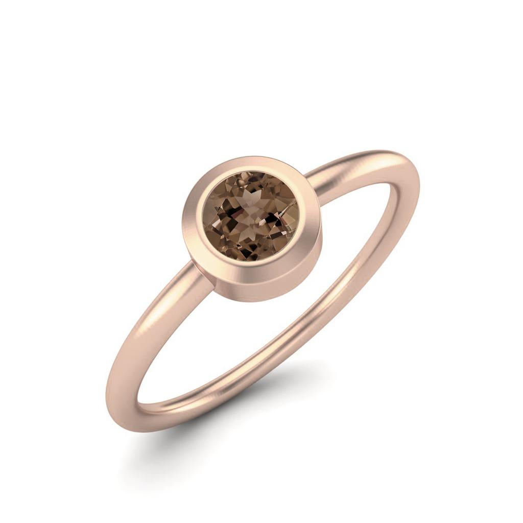4mm Round Smoky Quartz 925 Sterling Silver Rose Vermeil Solitaire Bezel Set Women Wedding Ring