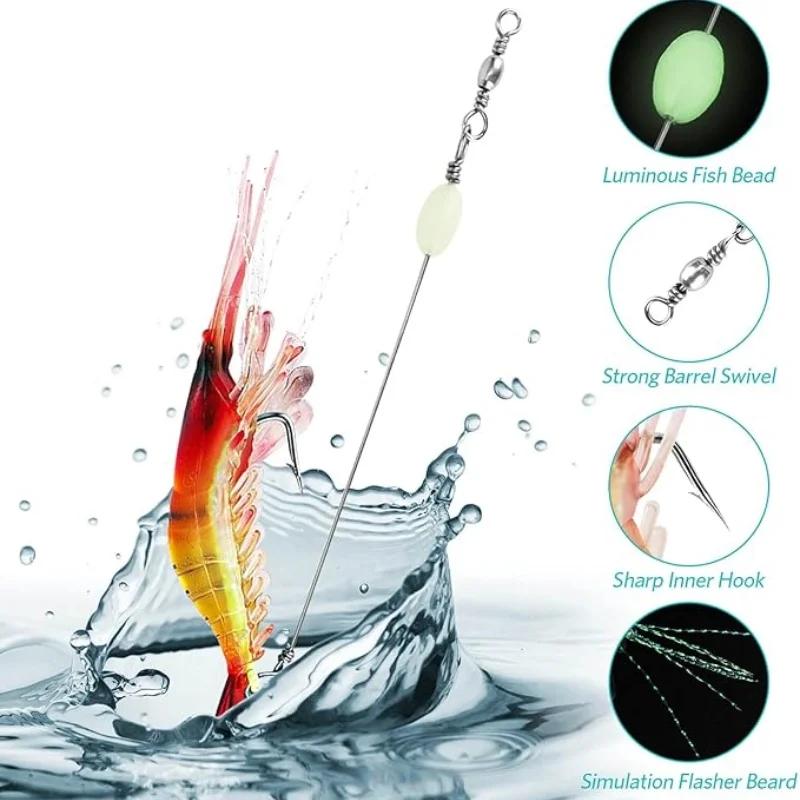 5pcs/lot Luminous Shrimp Soft Lure Fishing Artificial Bait 9cm/6g with Glow Hook Swivels Lifelike Shrimps Carp Fake Worm Tackle