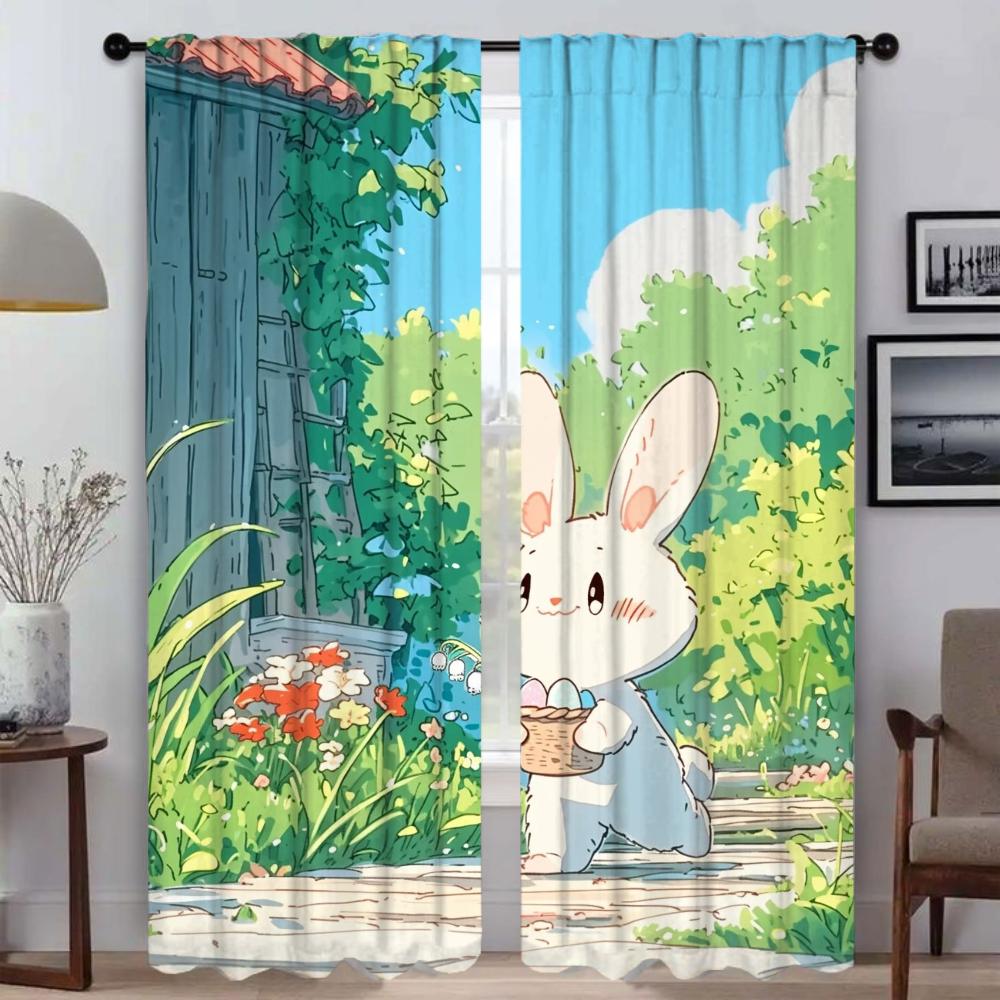 Rabbit White Blackout Curtains for Living Room Window Curtain for Room 2 Panel Home Interior Curtains Halloween Decoration Child
